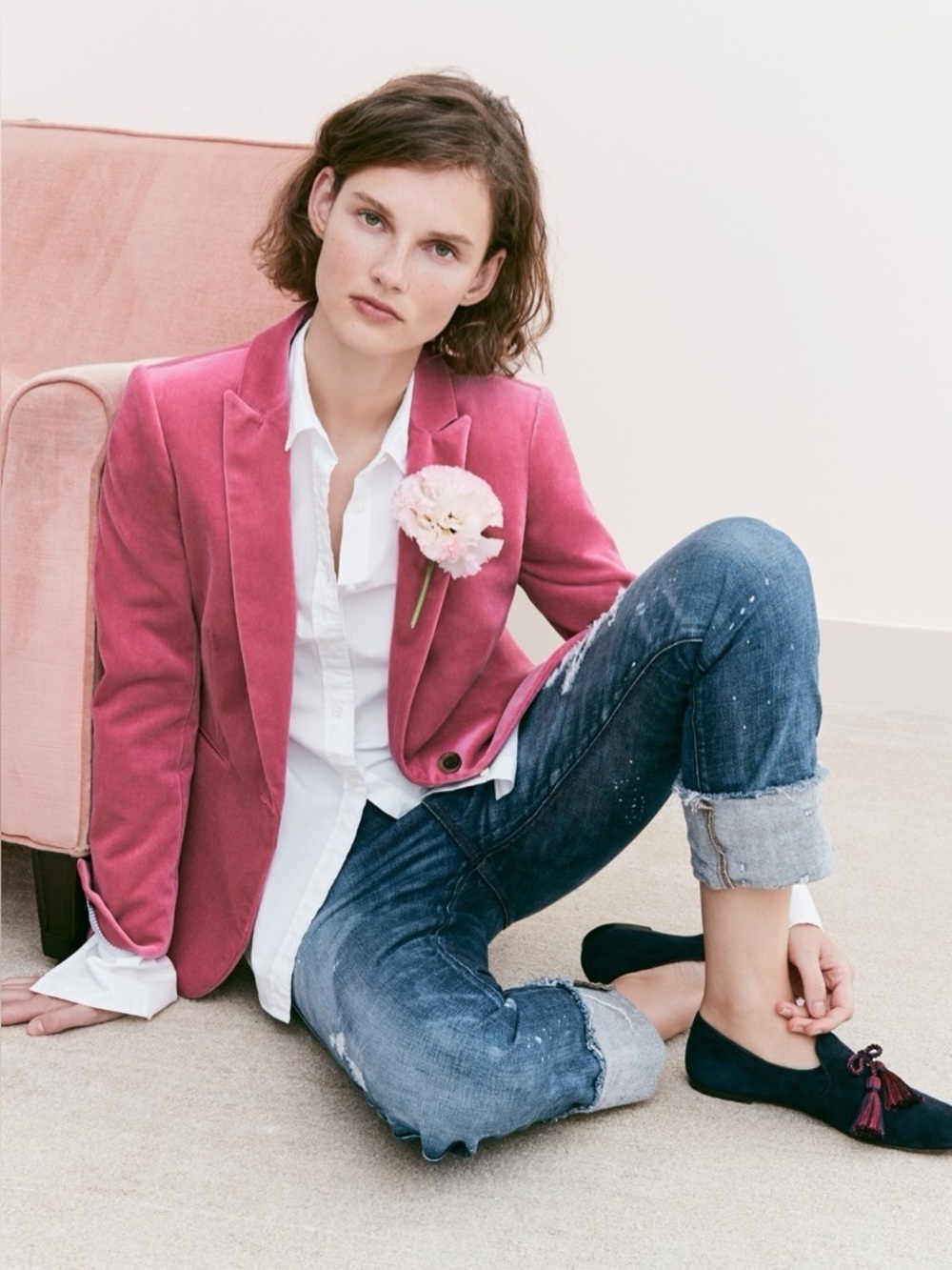J.Crew Parke Velvet Blazer Dusty Pink Rose Velvet Tailored Jacket Size 4